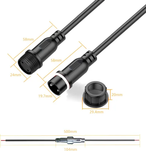 Miniatura 2 de Conectores Impermeables de 2 Cables, 12AWG Enchufe Conector LED Macho Hembra con Conectores Impermeables de 2 Pines, Cable de Extensión IP68 de 25CM