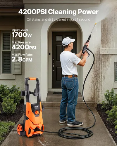 Miniatura 2 de VEVOR Lavadora a presión eléctrica, máximo 4200 PSI 2.8 GPM, limpiador de alta potencia con cañón de espuma y 4 boquillas para calzadas