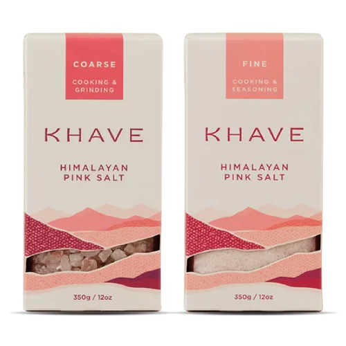 KHAVE® Paquete de sal rosa del Himalaya pura pura y fina – Sal fina para cocinar, condimentar, hornear, recambio de coctelera y sal gruesa para