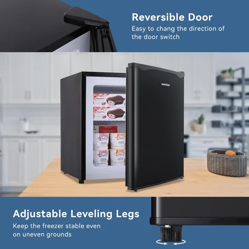 Miniatura 6 de BANGSON - Congelador vertical de 1.1 pies cúbicos, mini congelador con estante removible, mini congelador de una sola puerta para el Negro