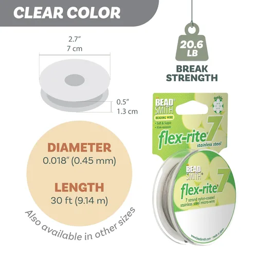 Miniatura 4 de The Beadsmith Flex-Rite - Alambre de acero inoxidable recubierto de nailon de 7 hebras, 0.018 pulgadas de diámetro, transparente, carrete de 30
