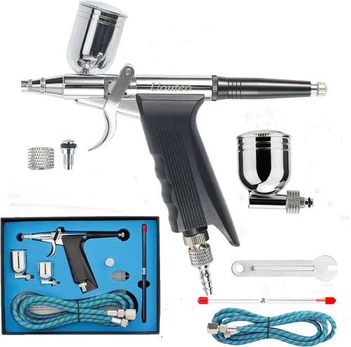 Miniatura 8 de Pistola de disparo de aerógrafo Cepillo de aire de doble acción con agujas de 0.012 in 2CC/5CC/13CC Copa para pintar Kit aerógrafo 166AK 0.012 in