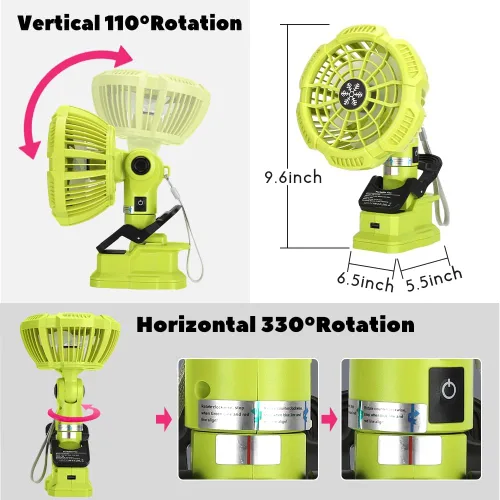 Miniatura 6 de Ventilador de clip compatible con batería Ryobi de 18 V, ventilador de abrazadera inalámbrico 3 en 1 con puerto USB, 3 ajustes de velocidad