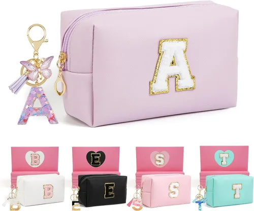 Miniatura 49 de AIBFRID 2 piezas de bolsas de maquillaje iniciales para mujeres, regalos de cumpleaños para niñas de 4 5 6 7 8 9 10 11 12 años, bolsas de cosméticos