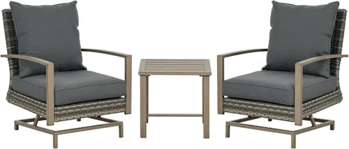 Outsunny Juego de 3 piezas de mimbre para patio con cojines, marco de aluminio, muebles de conversación de ratán de polietileno para exteriores con
