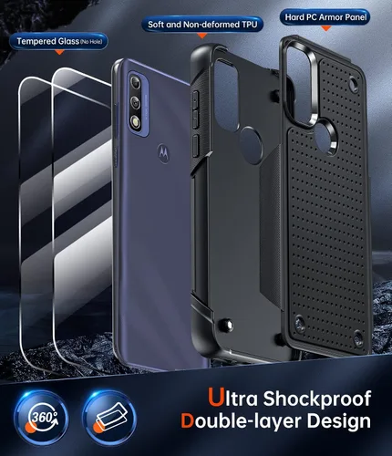 Miniatura 2 de LeYi Funda para Moto G Power 2022, Motorola G Play 2023/Moto G Pure con [2 unidades] protectores de pantalla, parte trasera texturizada de Negro