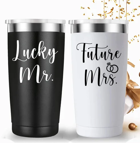 Miniatura 6 de Mamihlap Taza de viaje Lucky Mr Future Mrs - Taza de compromiso, boda, novia, novia, recién comprometida, regalos para parejas. Regalo de pareja