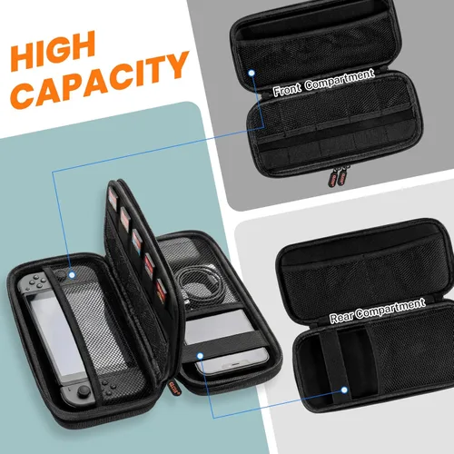 Miniatura 2 de Estuche de transporte rígido de doble capa, organizador de artículos electrónicos con múltiples bolsillos, bolsa portátil con cremallera para cable