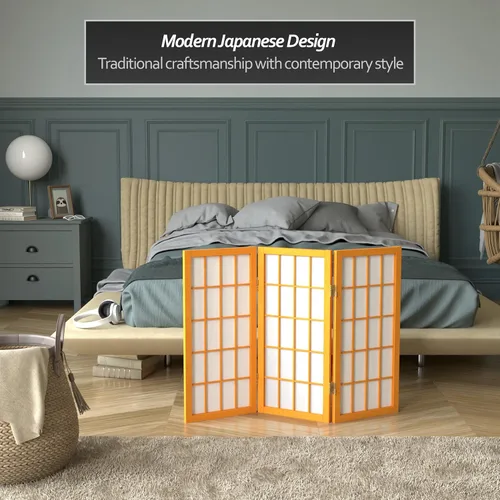 Miniatura 3 de Biombo portátil simple de 2 pies Biombo diseño Shoji, clásico diseño japonés 4 anchuras, 6 colores, Madera, Honey Miel