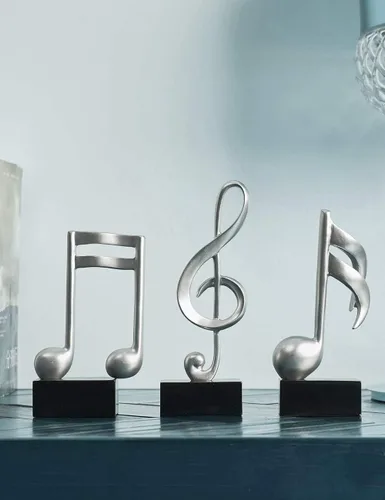 Miniatura 10 de HAUCOZE 3 piezas de decoración de notas musicales regalo musical mesa centro de mesa escultura estatua para sala de piano casa oficina plata 7.5