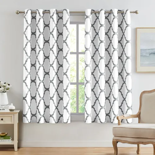 Miniatura 38 de Melodieux - Cortinas opacas estilo marroquí con aislamiento térmico y ojales para oscurecer sala de estar, 2 paneles. Blanco hueso/verde azulado