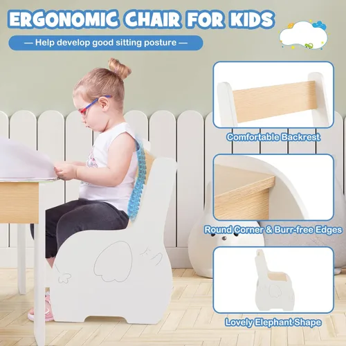 Miniatura 6 de HONEY JOY Juego de mesa y silla para niños, mesa de actividades de madera 4 en 1 y 2 sillas para manualidades artísticas, pizarra reversible, 3