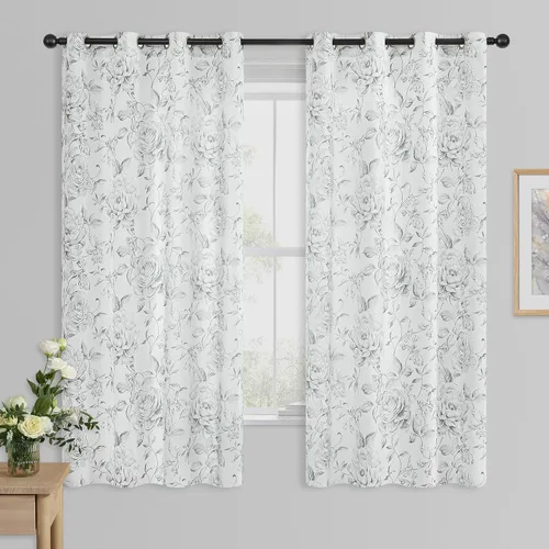 Miniatura 12 de Beauoop - Cortinas florales 100% blackout, de 84 pulgadas de largo, 2 paneles, para dormitorio, sala de estar, azul marino y blanco