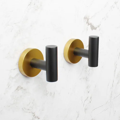 Miniatura 9 de Juego de accesorios de baño de 3 piezas, color negro y dorado, para montar en la pared, incluye soporte para papel higiénico, 2 ganchos para toallas