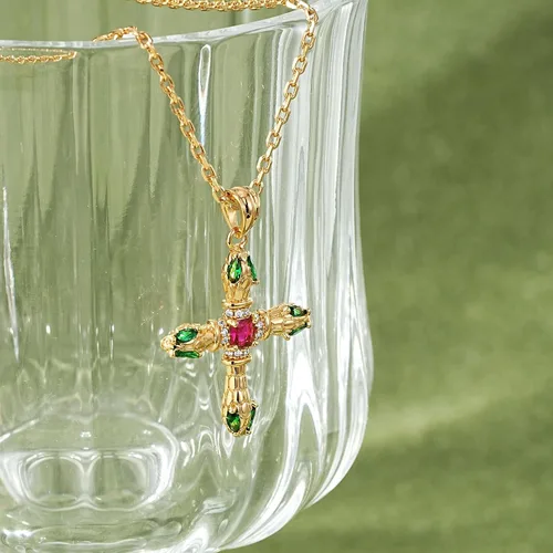 Miniatura 191 de Fettero - Collar con dije de cruz de fe, chapado en oro de 14 K, cadena fina, minimalista, simple, pequeña, para oración, regalo de joyería religiosa