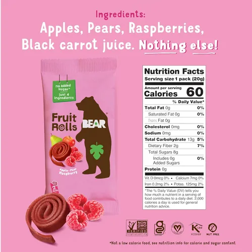 Miniatura 6 de Bear Paquete variado de rollos de fruta de fresa y frambuesa, 8.4 onzas