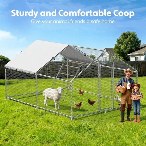 Miniatura 5 de Gallinero grande de metal con cubierta impermeable y resistente a los rayos UV, jaula de gallinas para exteriores, conejo, pato, gallinero para uso
