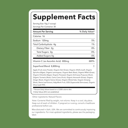 Miniatura 2 de Clean Simple Eats Super Greens Powder - Polvo de verduras con sabor natural con chlorella, espirulina, superalimentos y fibra prebiótica, sin