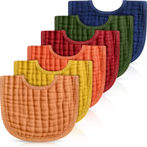 Miniatura 9 de Frienda 6 piezas de baberos de muselina para dentición de bebé, bandana, baberos, 6 capas absorbentes para bebé, niño y niña, paño de algodón