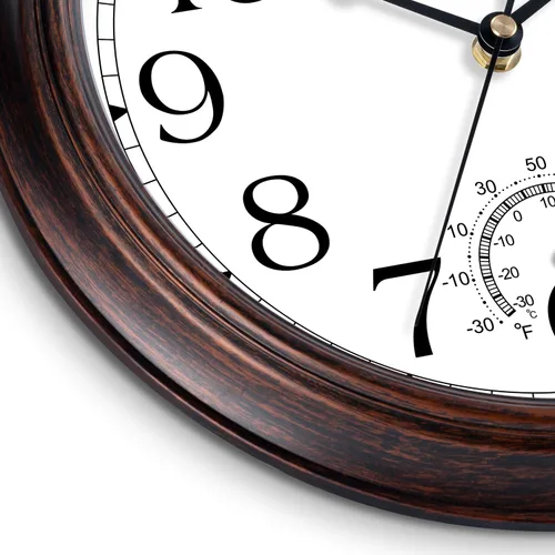 Miniatura 8 de KECYET Reloj de pared para exteriores de 14 pulgadas con termómetros, reloj de pared silencioso vintage que funciona con pilas, reloj retro sin