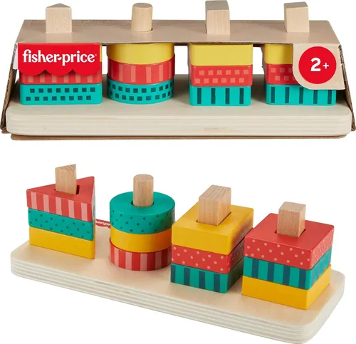 Fisher-Price Juguete Apilador de Formas de Madera para Niños Pequeños, Actividad de Clasificación de Madera de 13 Piezas para Juego de Motricidad
