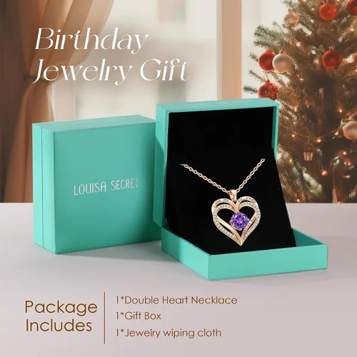 Miniatura 198 de LOUISA SECRET Love Heart Birthstone Necklaces for Women, Birthday Gift for Women, Anniversary Jewelry for Wife Her, 925 Sterling Silver Pendant