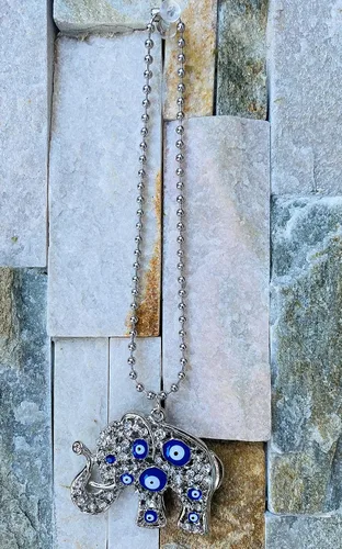 Miniatura 4 de LUCKBOOSTIUM Elegante adorno colgante de elefante plateado en cadena de bolas, dije y signo de buena suerte y bendición, accesorios decorativos