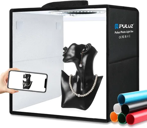 Miniatura 9 de Caja de luz de estudio fotográfico mini de Puluz, kit de tienda de fotos portátil, carpa plegable para fotografía con CRI >95, 104 luces LED y 6