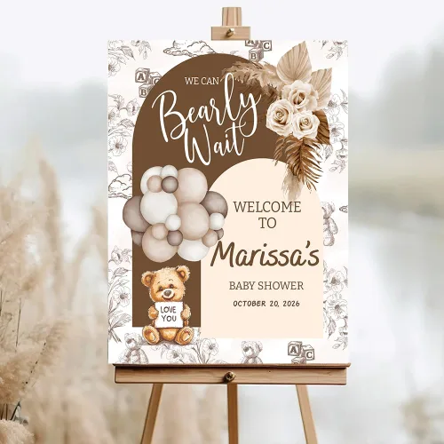 Miniatura 30 de Letrero de bienvenida personalizado para baby shower, letrero de bienvenida para baby shower con osito de peluche, póster personalizado de osito