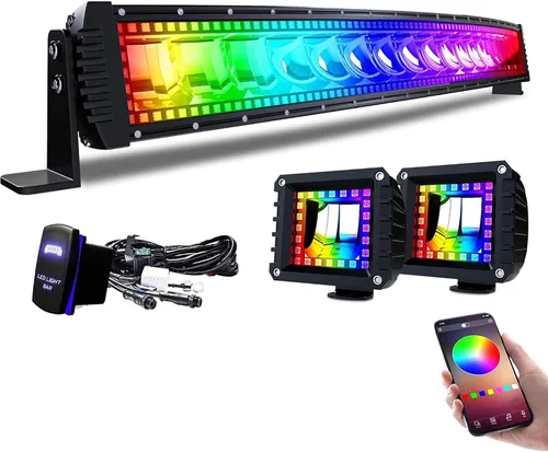 Miniatura 17 de Lpteso Barra de luz LED RGBW de 32 pulgadas, 180 W, juego de haz de inundación y foco combinado, 2 piezas, 4 pulgadas, focos LED RGB de 18 W con 16