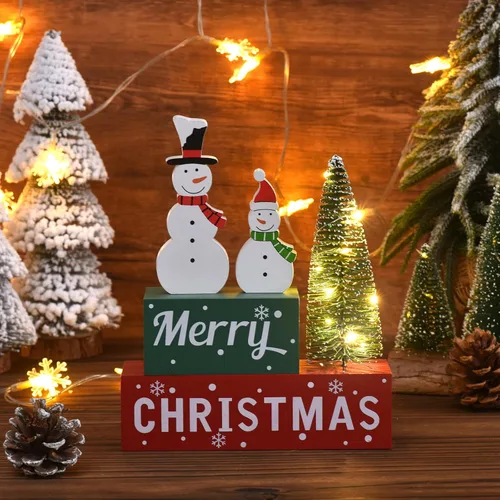 Miniatura 4 de Decoración de Navidad Feliz para interiores, letrero de mesa de muñeco de nieve de madera de Navidad, decoración de árbol de Navidad iluminada