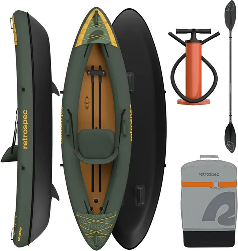 Retrospec Coaster Kayak inflable individual y tándem para adultos, capacidad de peso de 220 y 440 lb, liviano con remo y bomba Abeto salvaje