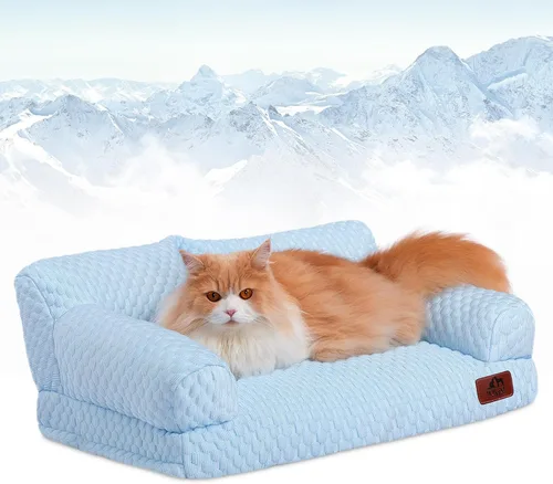 Hollypet Sofá cama refrescante para perros y gatos, sofá cama suave y calmante para gatos y perros medianos y pequeños, gris, 24 x 18 x 10 pulgadas