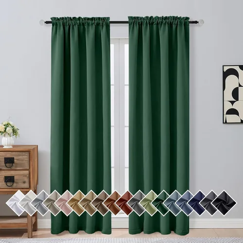 Miniatura 100 de OVZME Cortinas opacas turquesa para tratamiento de ventanas pequeñas, cortinas cortas con bloqueo de luz para ventana de cocina sobre el fregadero