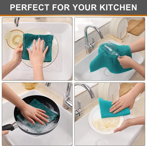 Miniatura 353 de Kitinjoy - Paños de cocina de 100 % algodón, tela de tejido gofrado, paño de limpieza ultrasuave, absorbente y de secado rápido. Beige