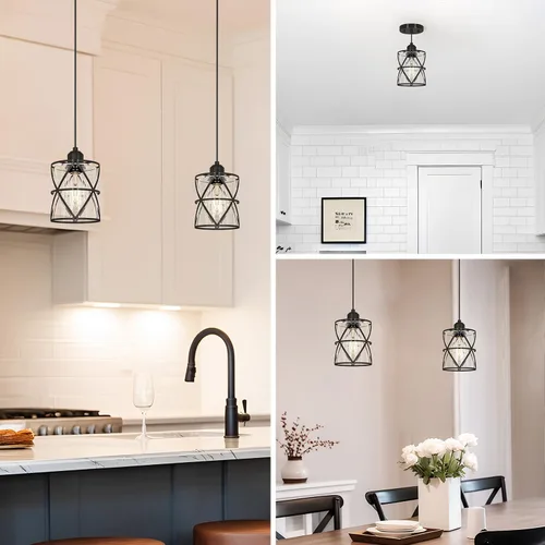 Miniatura 4 de DSMJFU - Paquete de 2 luces colgantes negras, iluminación colgante ajustable de vidrio transparente moderno para cocina, isla, dormitorio, baño