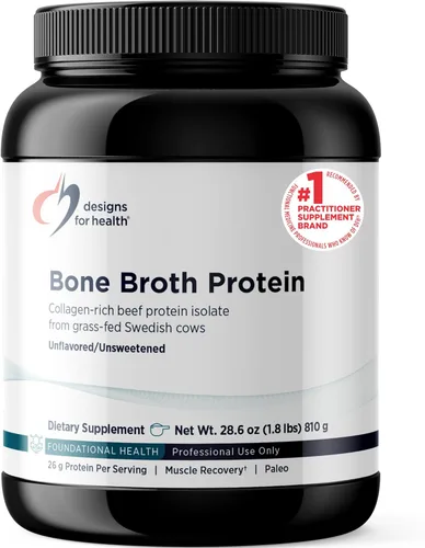 Designs for Health Polvo de Proteína de Caldo de Hueso - 26g Carne Alimentada con Pasto, Aislado de Proteína de Res Rico en Colágeno – Sin Sabor,