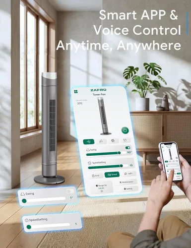 Miniatura 65 de ZAFRO Ventilador de torre inteligente para dormitorio, ventilador de torre oscilante de 120°, 28 pies/s de alta velocidad, 12 velocidades, 4 modos