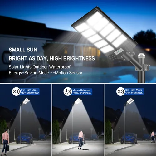 Miniatura 3 de Farola solar de 8000 W, luz solar de calle para exteriores de altos lúmenes, luces solares de estacionamiento de 6500 K, luces solares con sensor