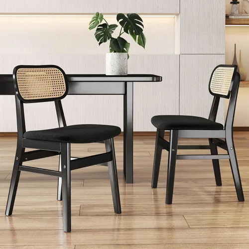 Miniatura 15 de ROCITY Juego de 4 sillas de comedor de ratán, sillas de comedor de lana de cordero blanca, sillas de cocina de madera natural, sillas de granja