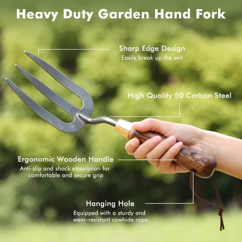 Miniatura 2 de RESTMO Tenedor de mano de jardinería resistente, tenedor de mano grueso para plantar o quitar plantas, girar el suelo, desmalezar y cultivar