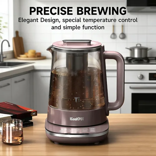 Miniatura 2 de Hervidor eléctrico de vidrio caliente de titanio de 1500 W con infusor y control de temperatura, hervidor de té de 1.5 L de ebullición rápida