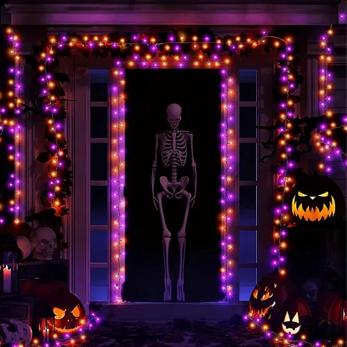 Miniatura 6 de TW SHINE Paquete de 2 luces solares de Halloween para exteriores, total de 400 luces LED de 132 pies alimentadas por energía solar para exteriores