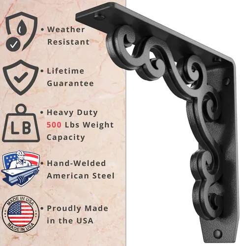 Miniatura 2 de Starby Charleston Soportes de acero resistente para repisa de chimenea, estante flotante, soporte de encimera, soldado a mano (paquete de 2)