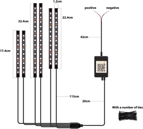Miniatura 7 de 4 piezas de kits de luz LED para motocicleta, tiras de luz LED impermeables multicolor con control de aplicación, luces LED RGB sincronizadas