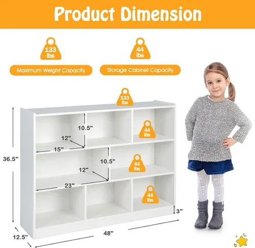 Miniatura 7 de KOTEK Organizador de almacenamiento de juguetes, estantería infantil de 8 cubos, estantería de madera de 4 niveles, estante abierto para guardería
