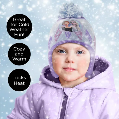 Miniatura 2 de Disney Juego de gorro y guantes de invierno para niñas de 2 a 4 años o Frozen 2 con gorro Elsa Anna y guantes para niños de 4 a 7 años