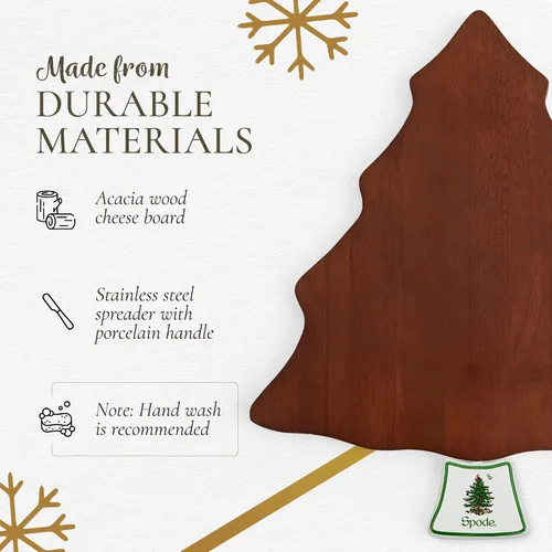 Miniatura 4 de Spode Juego de tabla y esparcidor de queso de árbol de Navidad (2 piezas) - Tabla de servir queso de madera de acacia de 13 pulgadas con esparcidor