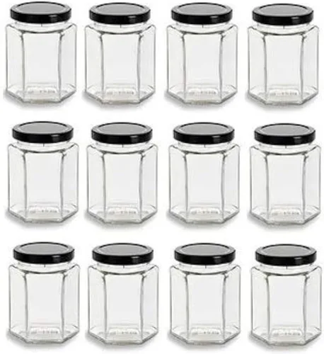 Miniatura 3 de Nakpunar 24 tarros hexagonales de vidrio de 1.5 oz con tapas negras - 1.5 fl oz