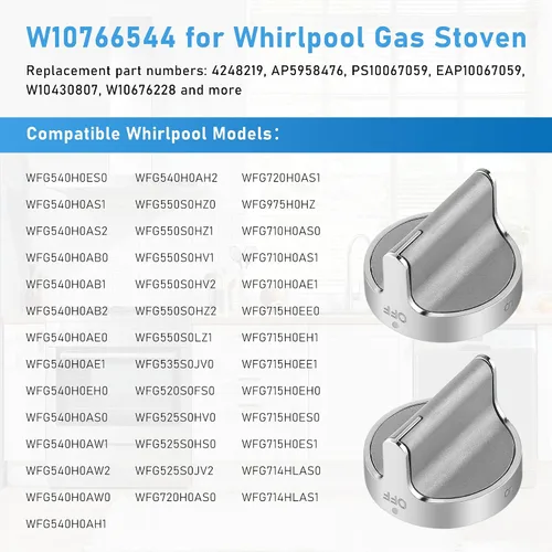 Miniatura 8 de Pomos de repuesto para estufa de gas W10766544 (paquete de 5) para estufa de hidromasaje/horno WFG540H0ES0 WFG540H0ES0 WFG714HLAS0 WFG540H0AH2